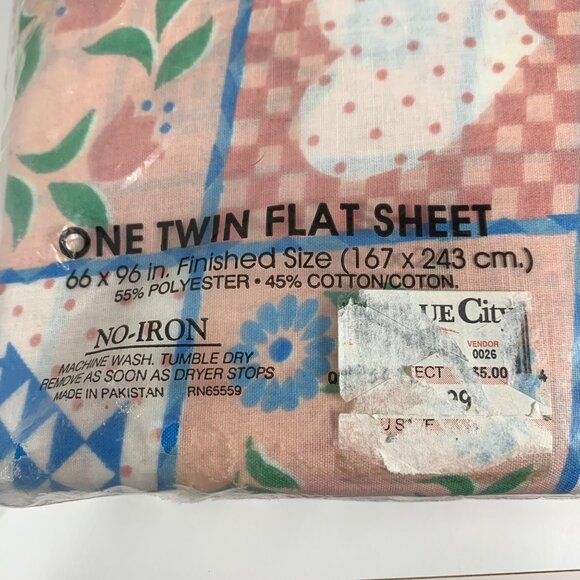 VTG Signature Twin Flat Sheet 66" X 96" Floral Pink & Blue Cotton Blend No-Iron - Picture 2 of 3